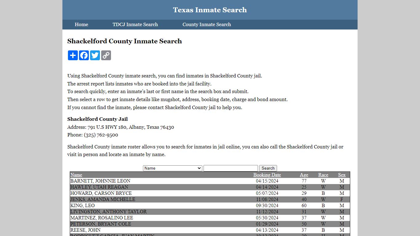 Shackelford County Inmate Search